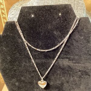 Elegant Silvertone Heart Pendant Necklace on 24” Chain